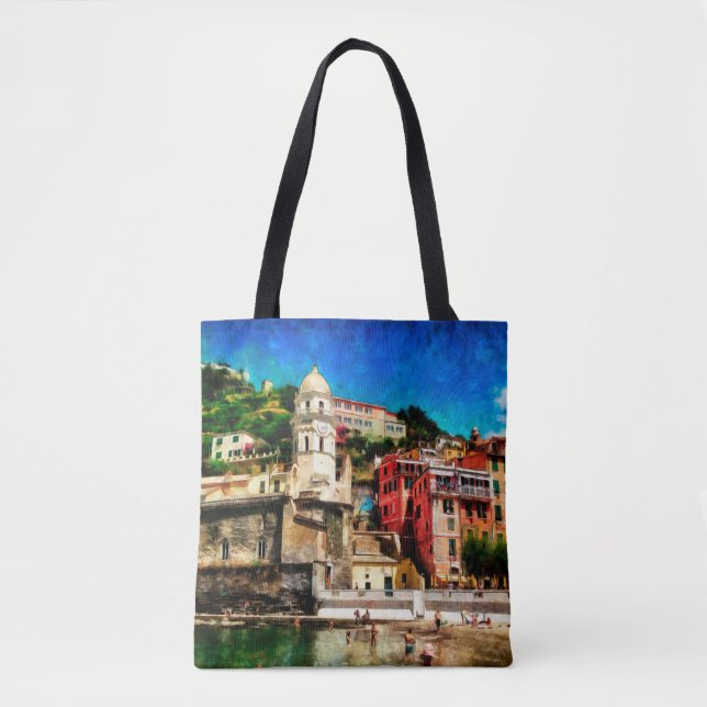 Tote Bag Vue de Vernazza, Italie. Aquarelle (Devant)