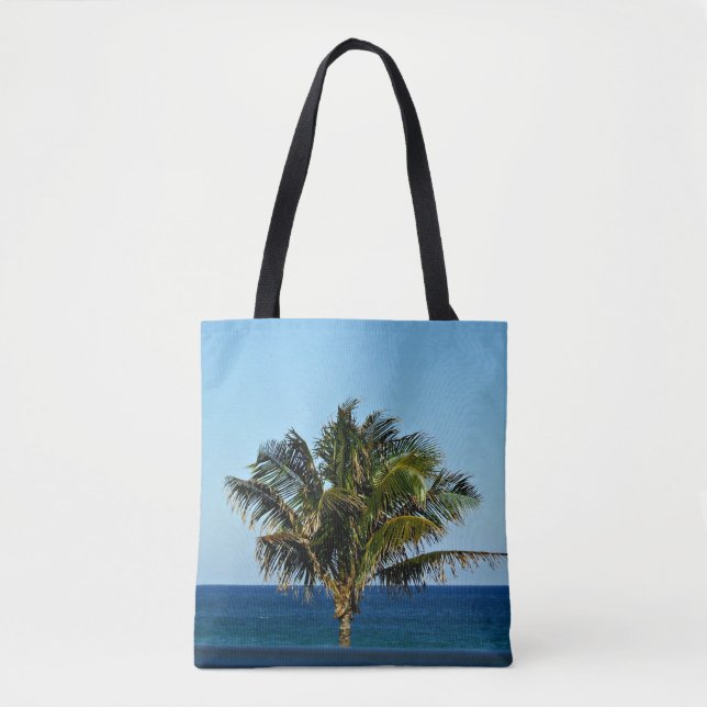 Tote Bag Vue Océanique Palmier Tropical Design Double Face (Devant)