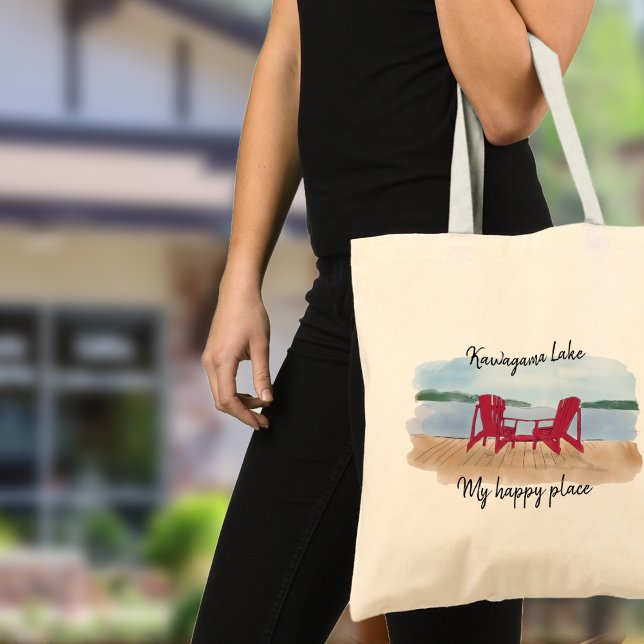 Tote Bag Vue personnalisée sur le lac "Mon endroit heureux (Take the lake with you wherever you go!)