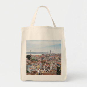 Tote Bag Vue sur la vieille ville de Lisbonne et le pont du