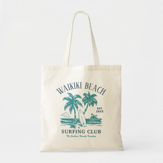 Tote Bag Waikiki Beach Famille Vacances Vintage Surf Logo (Devant)