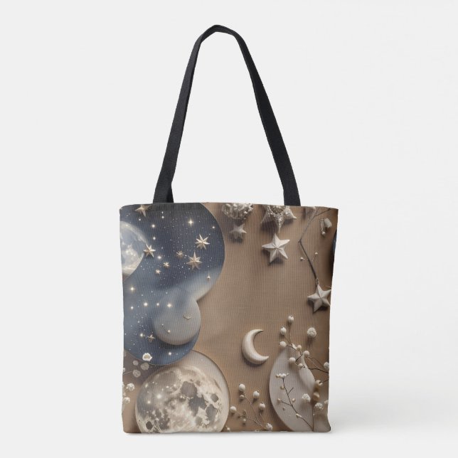 Tote Bag Warm Beige Moon Cozy Neutral Aesthetic (Dos)