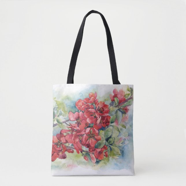 Tote Bag Watercolor apple quince flower flowers tree weddin (Devant)