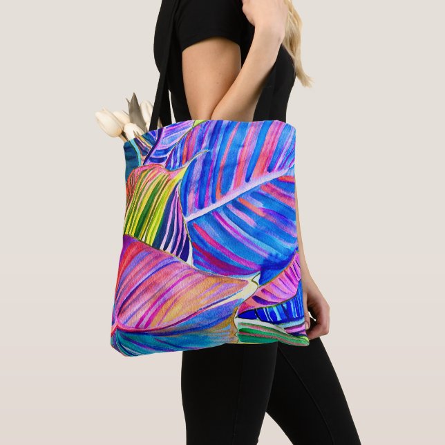 Tote Bag Watercolor art canna tropicale feuilles (De près)