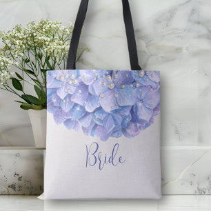 Tote Bag Watercolor Blue Hydrangea Pearl