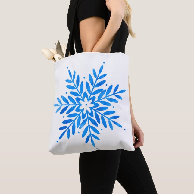 Tote Bag  Watercolor Blue Snowflake Pattern    (De près)