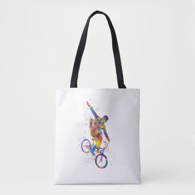 Tote Bag Watercolor bmx rider (Devant)