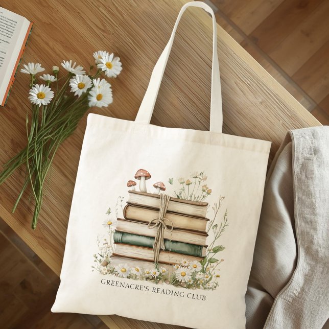Tote Bag Watercolor Books and Wildflowers Book Club Name (Créateur téléchargé)