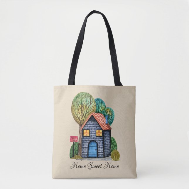 Tote Bag Watercolor cute Home Sweet Home Art (Devant)
