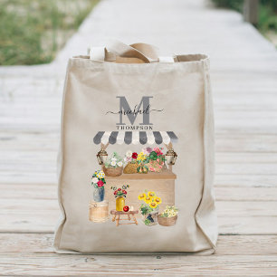 Tote Bag Watercolor Farmer's Market Flower Cart Cuisine