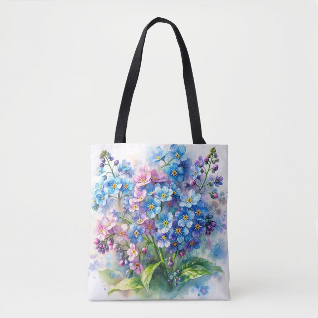 Tote Bag Watercolor Forget-Me-Not Flower Bunch (Devant)
