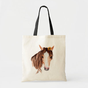 Tote Bag Watercolor Horse, "La vie est meilleure..."