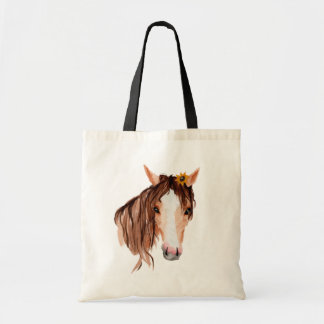 Tote Bag Watercolor Horse, "La vie est meilleure..."
