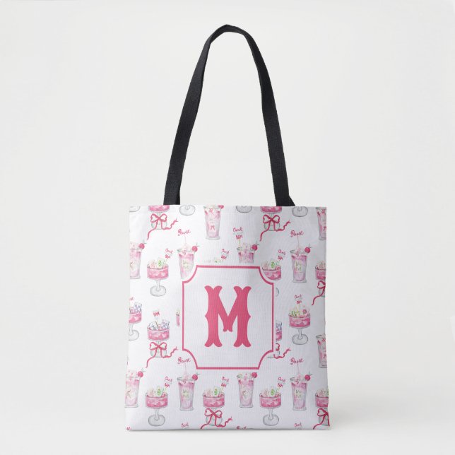 Tote Bag Watercolor Hot Pink Mahjong Cocktails (Devant)
