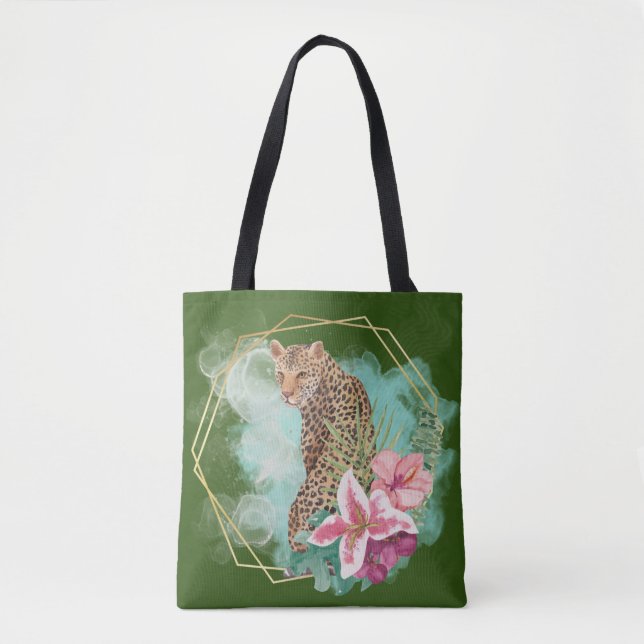 Tote Bag Watercolor Leopard et Tropical Frame (Devant)