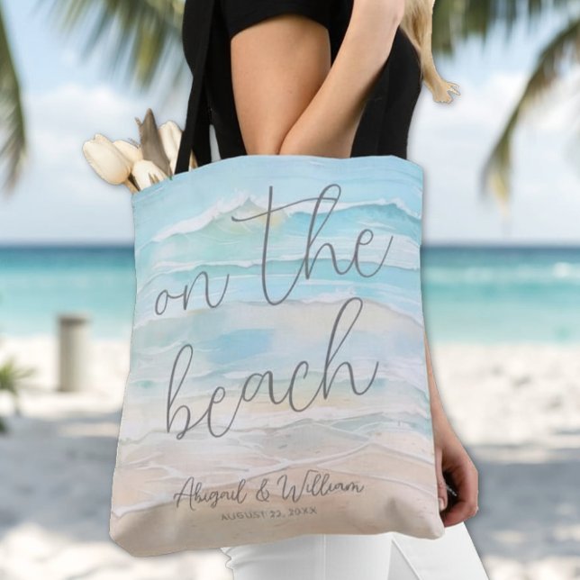 Tote Bag Watercolor On The Beach Wedding (Watercolor On The Beach Wedding Tote Bag )
