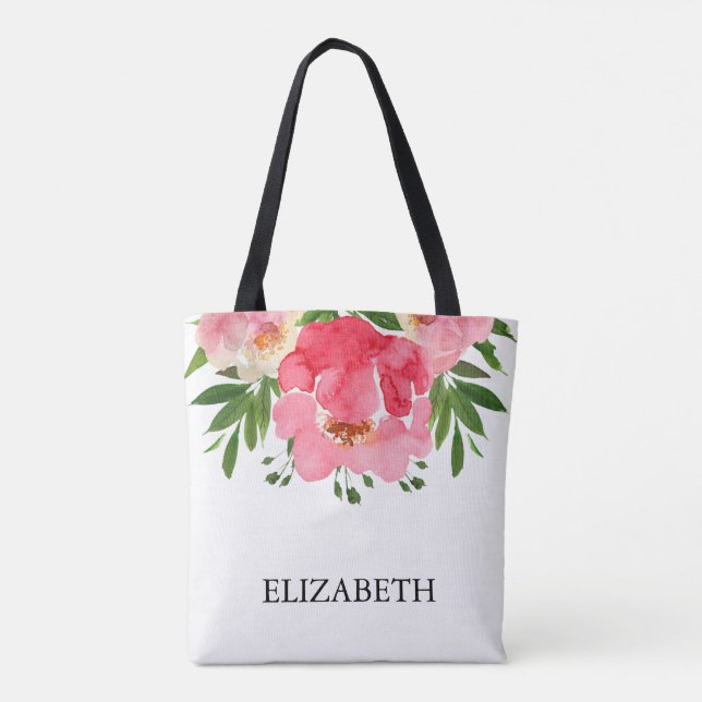 Tote Bag Watercolor Peony Rose Floral Mariage (Dos)