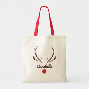 Tote Bag Watercolor reindeer funny antlers red nose
