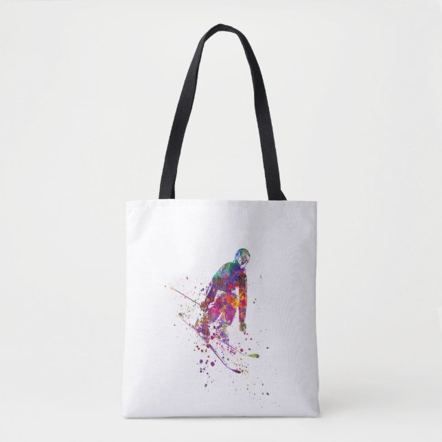 Tote Bag watercolor skier (Devant)