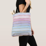 Tote Bag Watercolor Stripes Blue Purple Pink Summertime<br><div class="desc">Watercolor stripes in shades of blue,  purple,  and pink with faux gold stripes between them decorate this reusable tote bag. Great for hauling your summer time gear or for grocery shopping all year.  AI generated by IveyCottage.</div>
