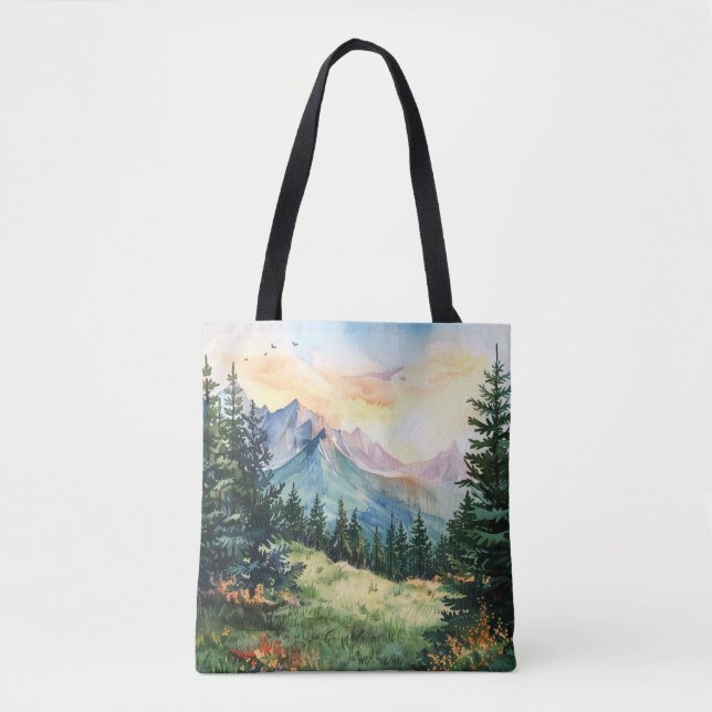 Tote Bag Watercolor Summer Mountain (Devant)