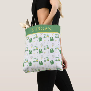 Tote Bag Watercolor Tournoi de golf vert et jaune
