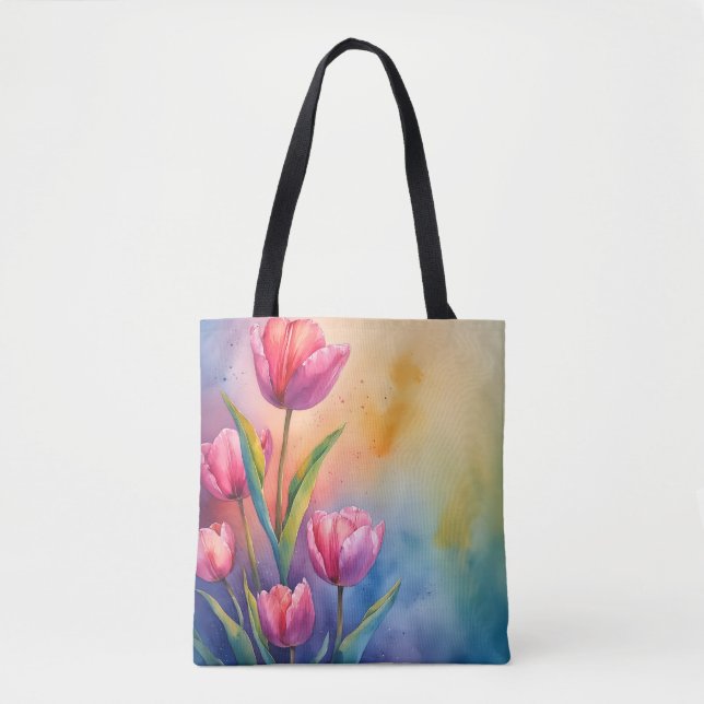 Tote Bag Watercolor Tulips floral Fourre-tout (Devant)