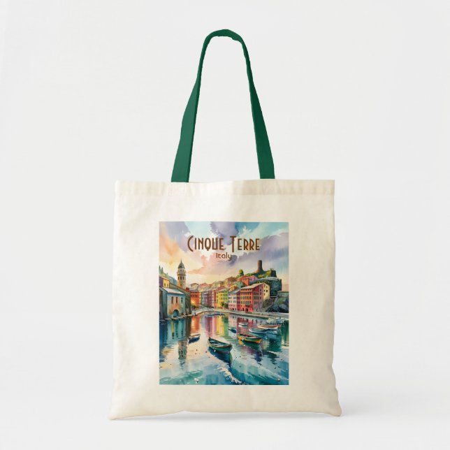 Tote Bag Watercolor Vernazza Cinque Terre Italy Colorful (Devant)