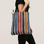 Tote Bag Watercolor Vertical Stripes Brick Rust Teal Navy<br><div class="desc">Watercolor stripes in earthy shades of brick,  rust,  teal,  and navy with faux gold stripes between them decorate this reusable tote bag. Great for hauling your summer time gear or for grocery shopping all year.  AI generated by IveyCottage.</div>