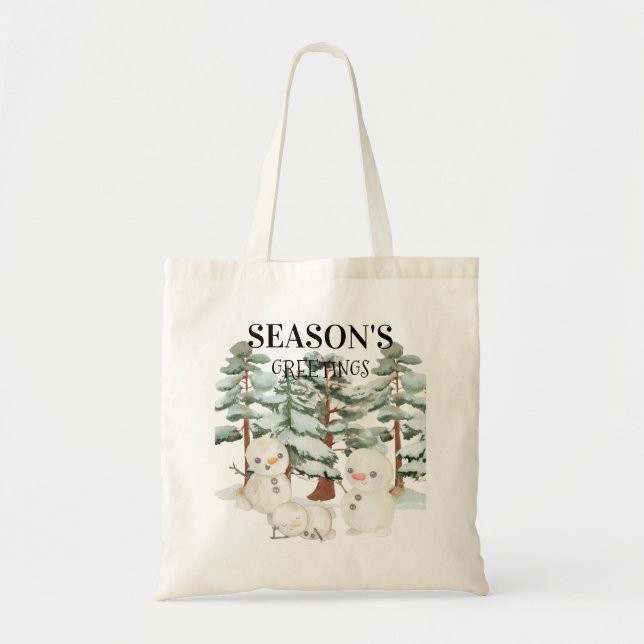 Tote Bag Watercolour Snowmen Scene  (Devant)