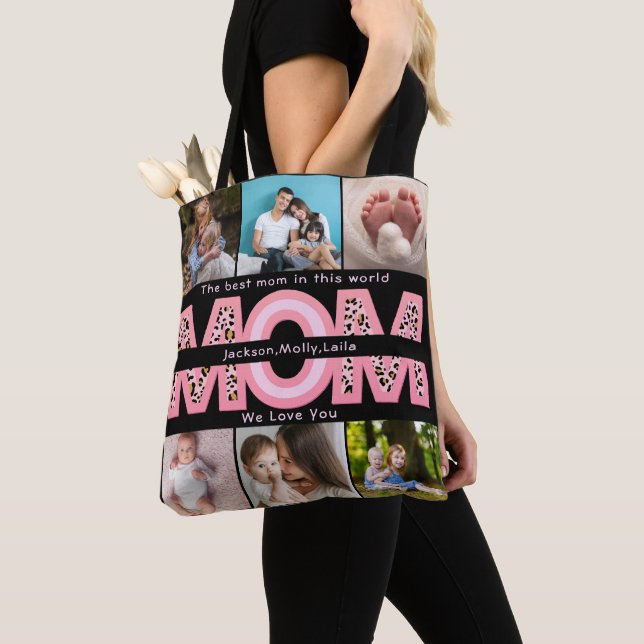 Tote Bag We Love You Mom Pink Minimalist 6 Collage photo (De près)