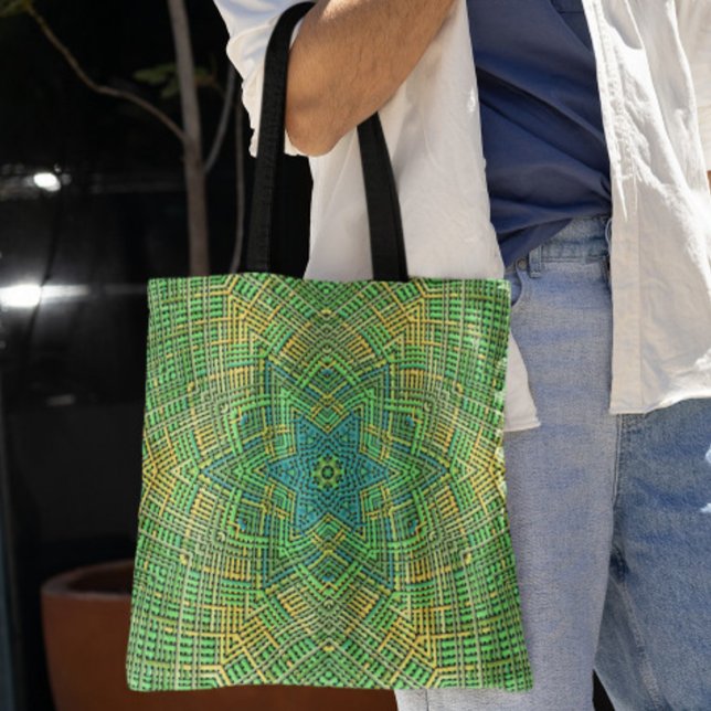 Tote Bag Weave Mandala Green Yellow and Blue (Créateur téléchargé)