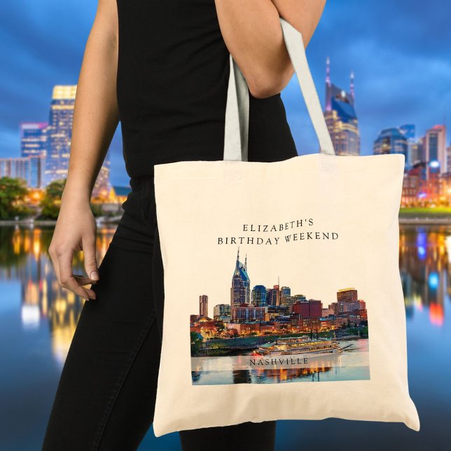 Tote Bag Week-end d'anniversaire aquarelle à Nashville (Nashville Watercolor Birthday Weekend Tote Bag)