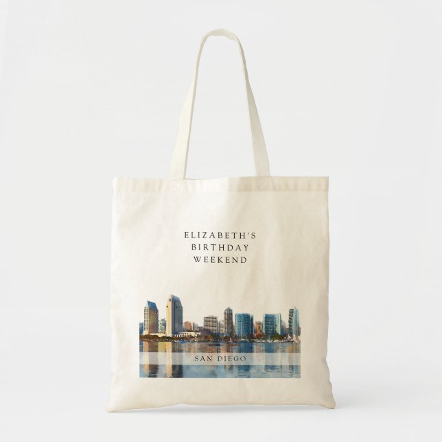 Tote Bag Week-end d'anniversaire aquarelle de la skyline de (Devant)