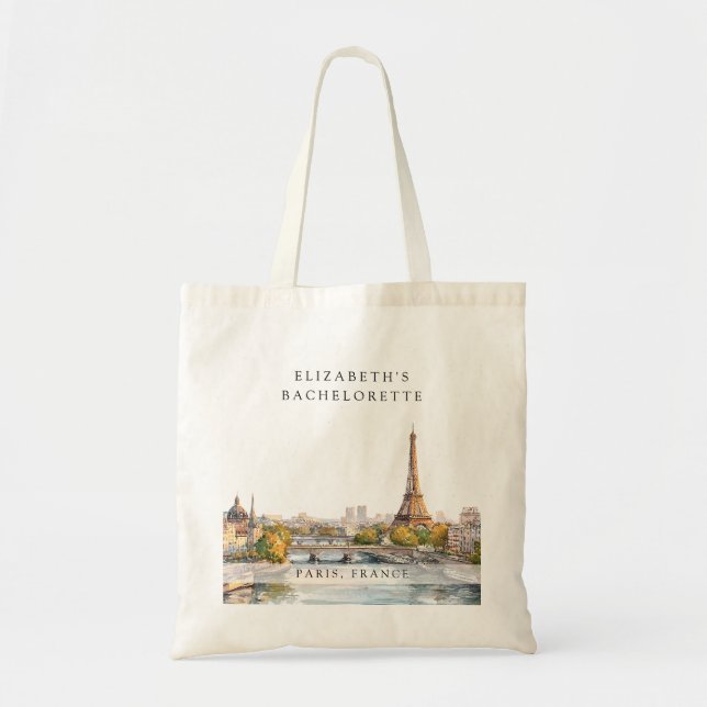 Tote Bag Week-end de célibataire à Paris en aquarelle (Devant)