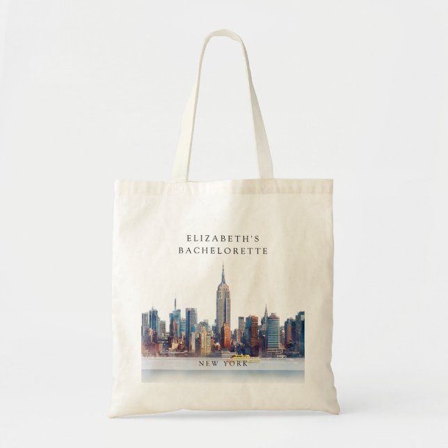 Tote Bag Week-end de célibataire aquarelle à New York (Devant)