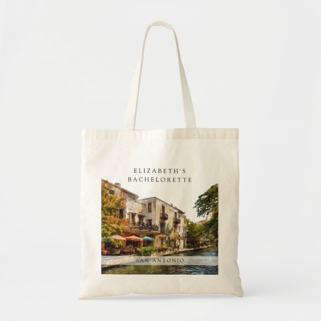 Tote Bag Week-end de célibataire aquarelle à San Antonio (Devant)