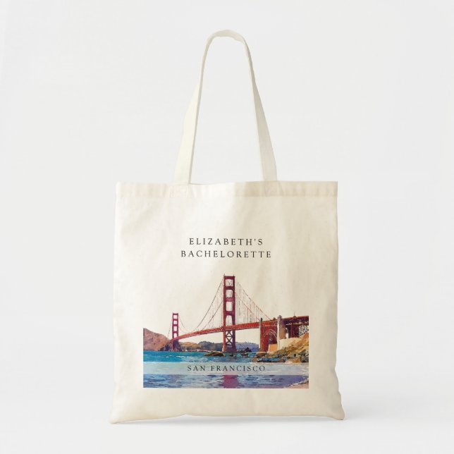 Tote Bag Week-end de célibataire aquarelle à San Francisco (Devant)