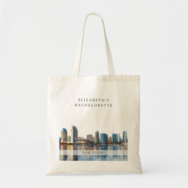 Tote Bag Week-end de célibataire en aquarelle sur la skylin (Devant)