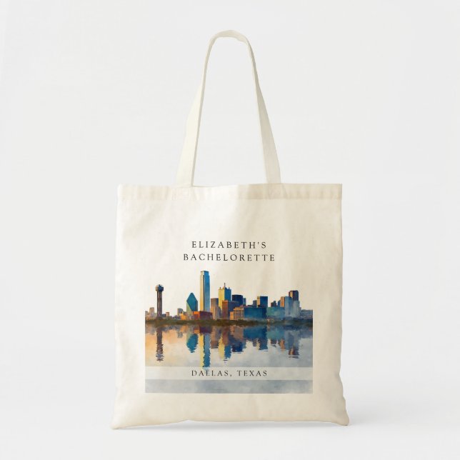 Tote Bag Week-end d'enterrement Dallas Skyline Aquarelle (Devant)