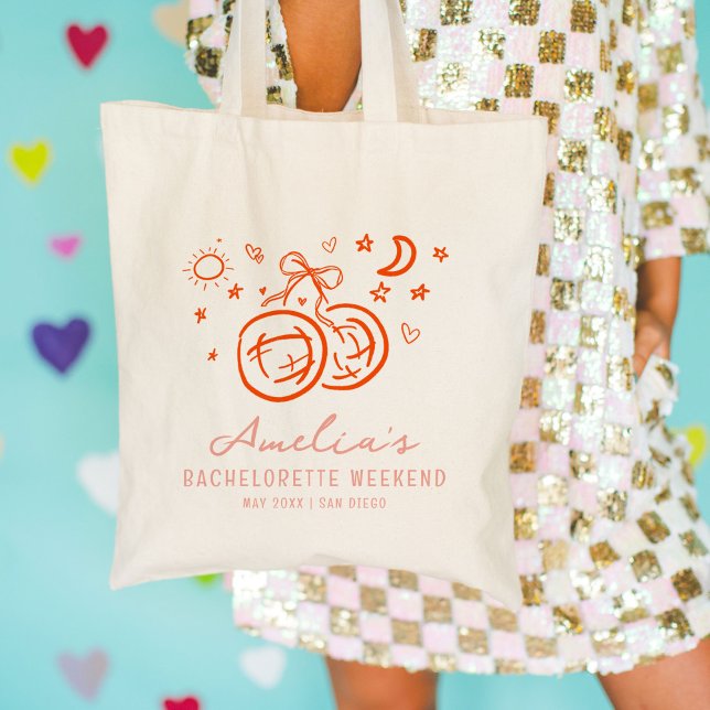 Tote Bag Week-end d'enterrement de vie de jeune fille disco (Pink and red bachelorette party icon illustrations market tote bag.)