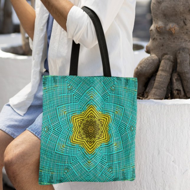 Tote Bag Weer Mandala bleu et jaune (Créateur téléchargé)