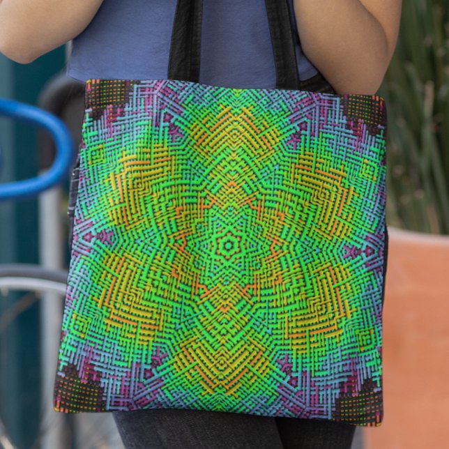Tote Bag Weer Mandala Orange Vert et Bleu (Créateur téléchargé)