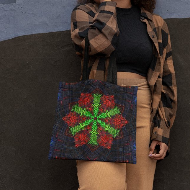 Tote Bag Weer Mandala Rouge Vert et Bleu (Créateur téléchargé)