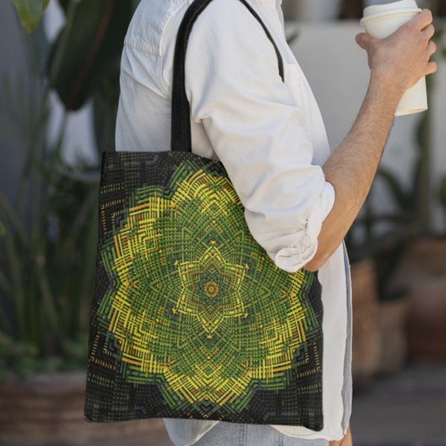 Tote Bag Weer Mandala vert jaune et noir (Créateur téléchargé)