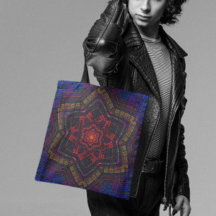 Tote Bag Weer Mandala violet jaune rouge et bleu