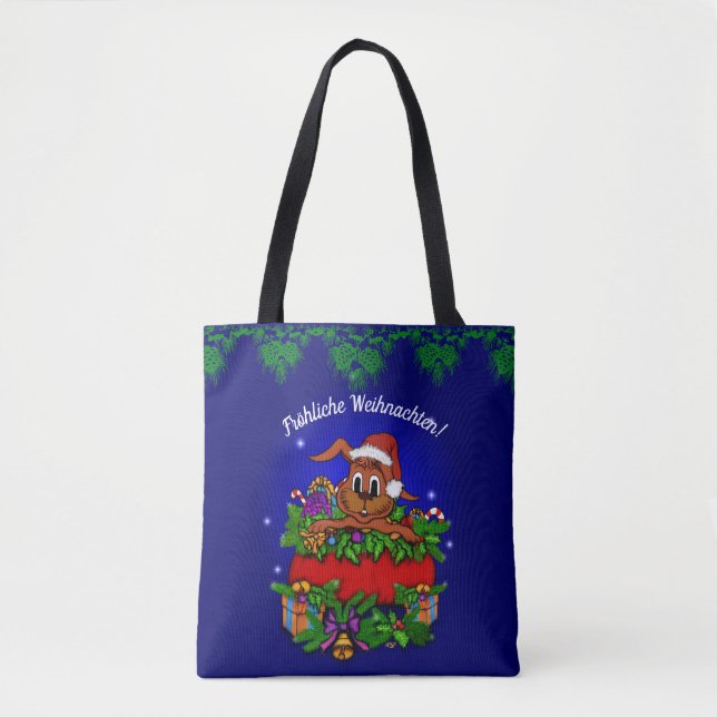 Tote Bag Weihnachtskaninchen, Fröhliche Weihnachten ! (Devant)