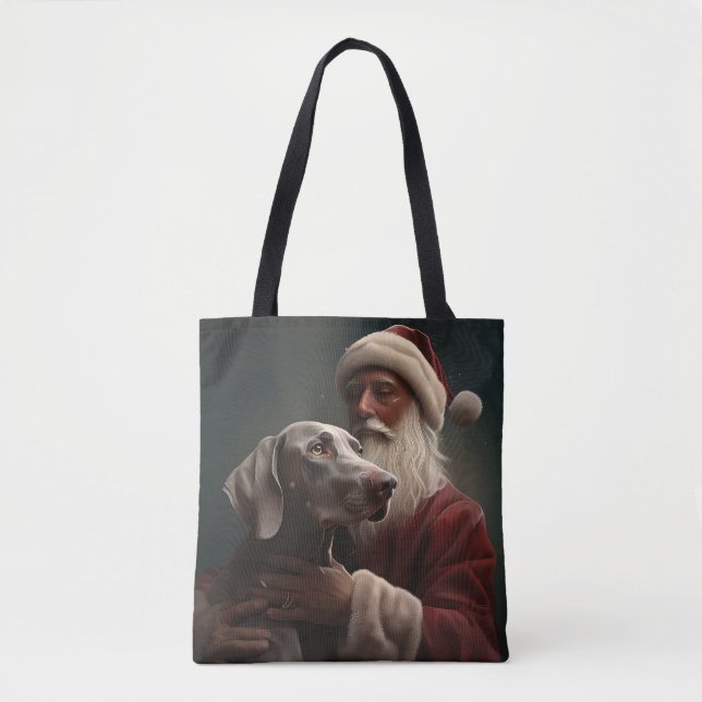 Tote Bag Weimaraner avec Noël Festif du Père Noël (Devant)