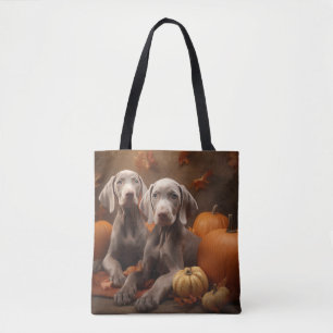 Tote Bag Weimaraner Chiot Automne Citrouille délice