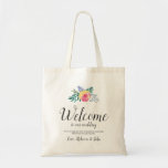 Tote Bag Welcome to Our Wedding Watercolor Flowers<br><div class="desc">This wedding welcome bag features a watercolor flower graphic accented with colorful greenery. A trendy handwritten style text is used for most of the text. This bag is perfect for a destination wedding,  or to give to your guests who traveled from a distance.</div>
